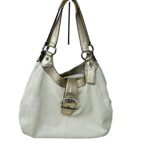 COACH Soho Buckle Gold Bone White Leather Hobo Shoulder Handbag Big‎